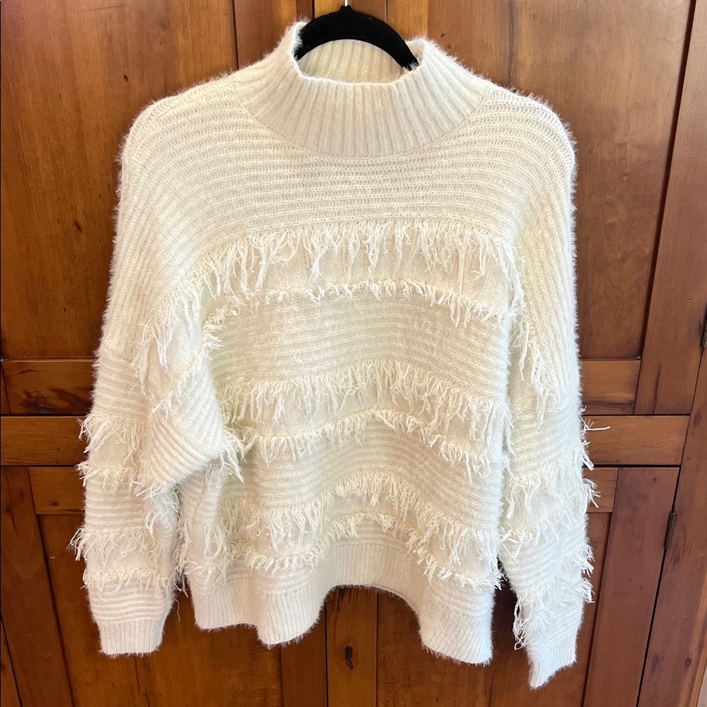 Nude Neutral Fringe Sweater in Creame/Winter White by Blue B Collection